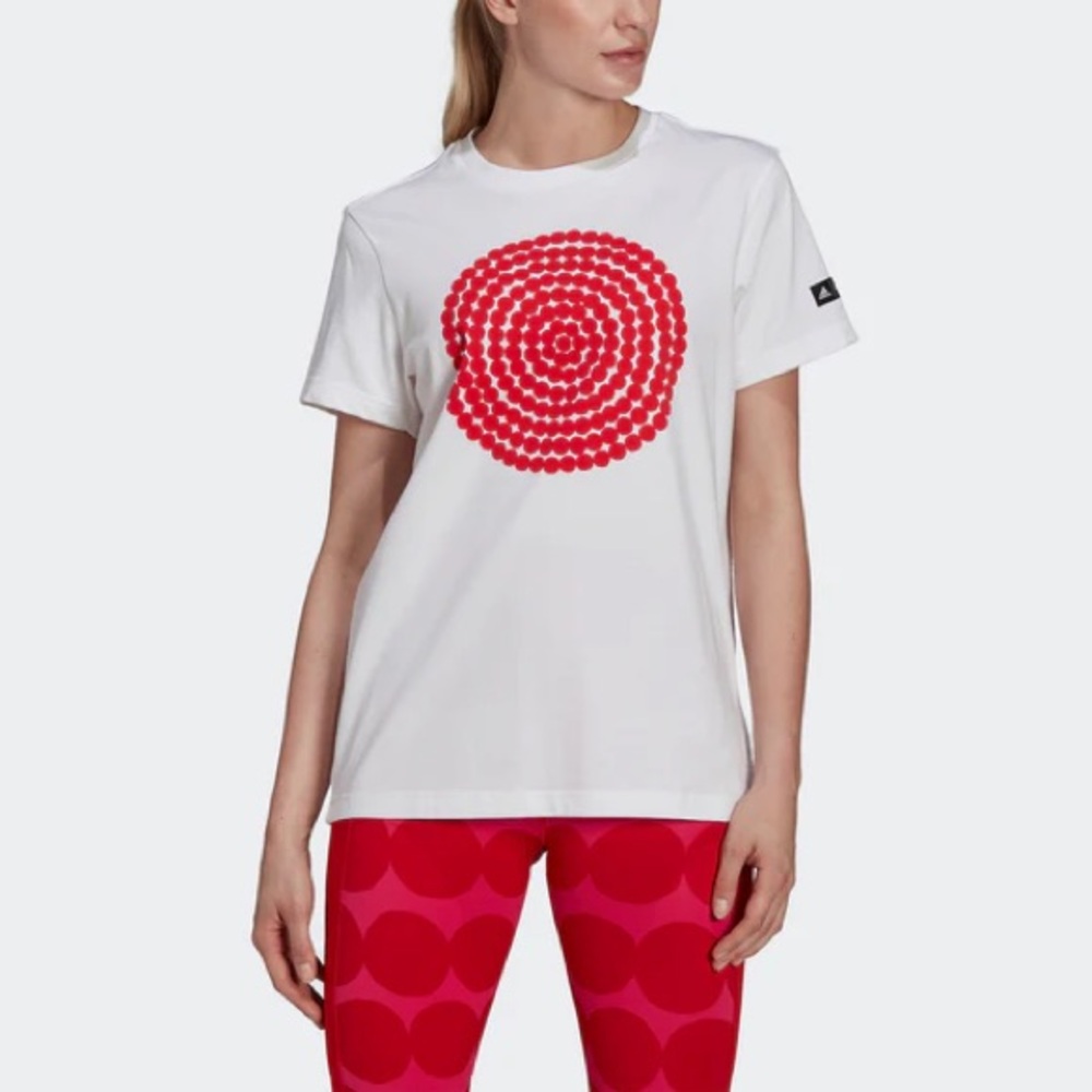 Adidas White and Red Graphic Short Sleeve Tee
